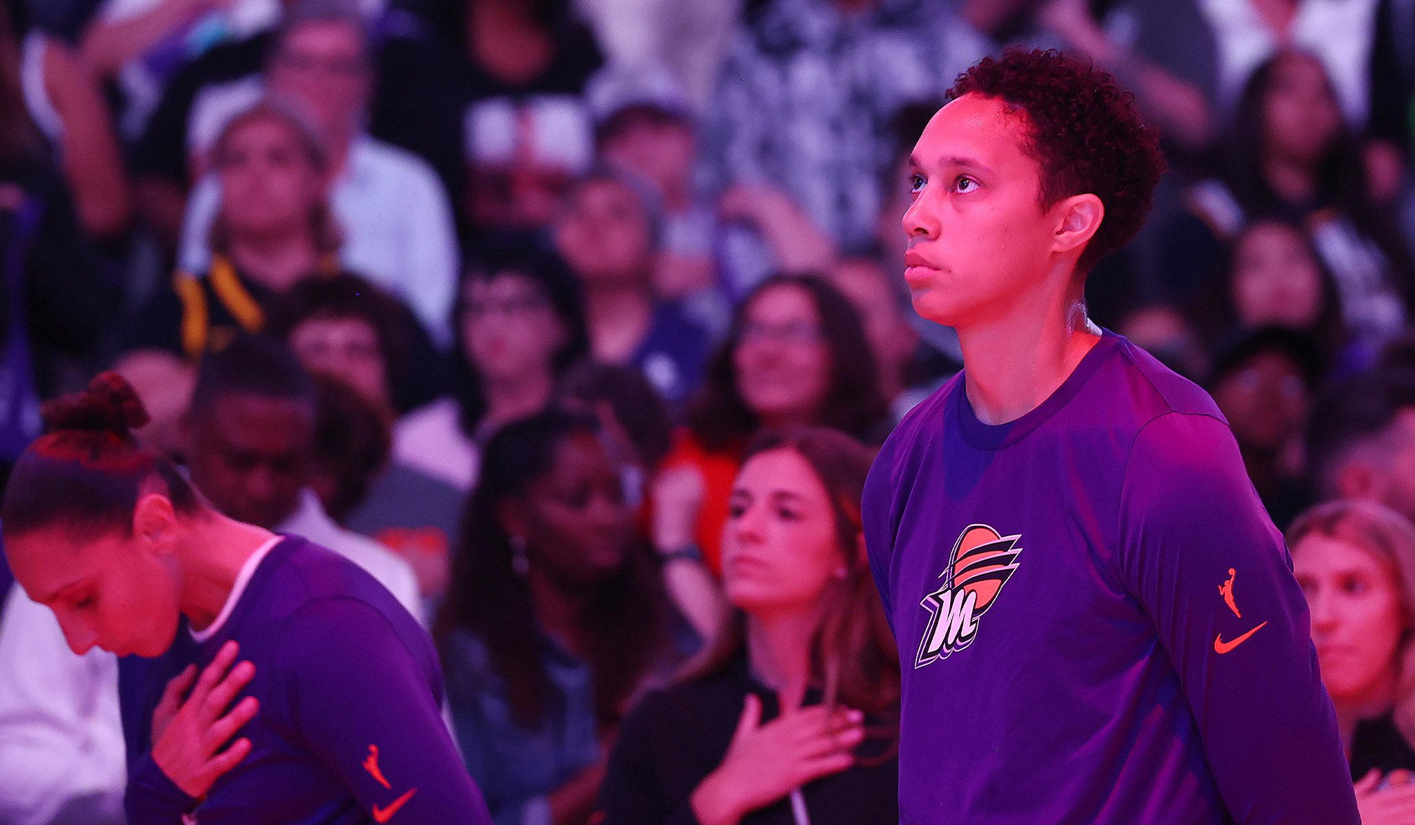 NextImg:The Corner: Brittney Griner Stands for the National Anthem after Russian Imprisonment